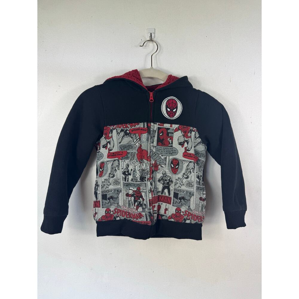 Marvel Spider-Man Boys (7) Zip up Hoodie Fleece Lined Graphic Print Black Red